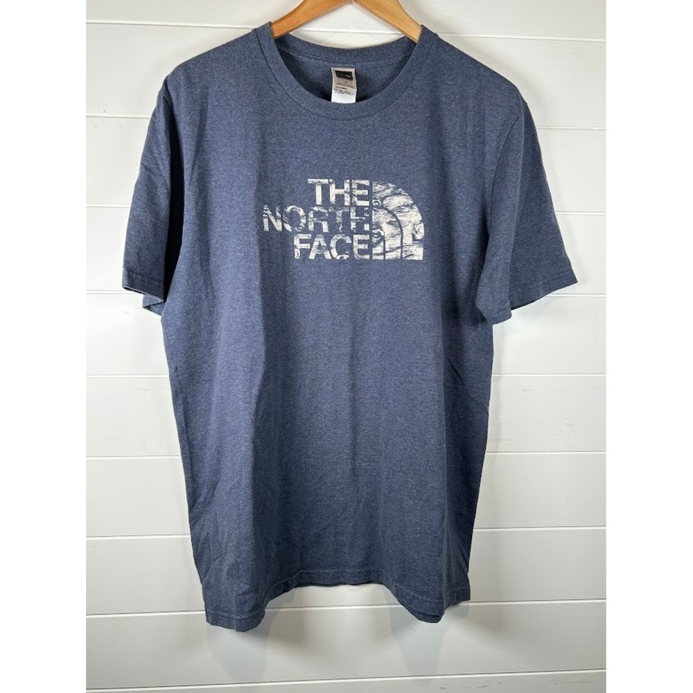 The North Face Mens Blue Heathered Graphic Logo Short Sleeve T-Shirt Large L/G